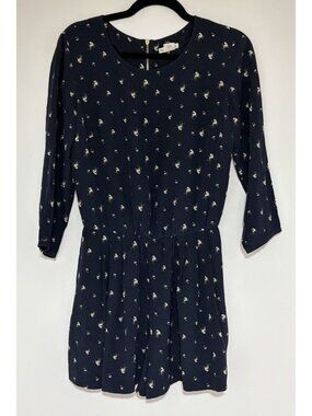 Club Monaco Womens Silk Floral Print Long Sleeve Zip Up Romper Navy Size 0